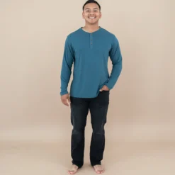 Men's Long Sleeve Henley Top in Atlantic