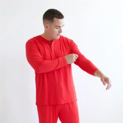 Men's Long Sleeve Henley Top in Cardinal
