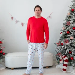 Men's Long Sleeve Henley Top in Cardinal
