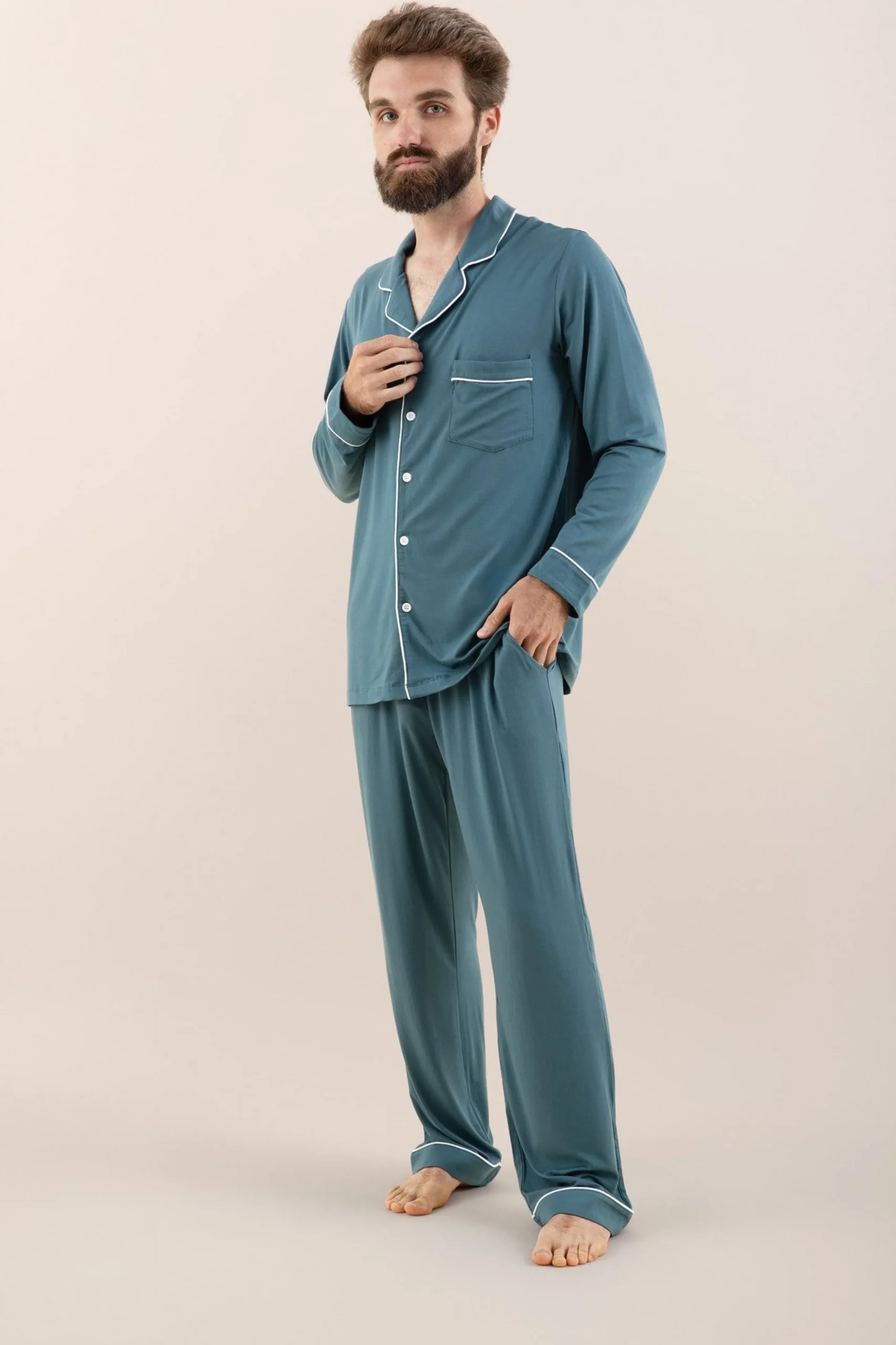 Men's Long Sleeve Pajama Set in Atlantic