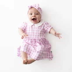 Peter Pan Collar Bodysuit Dress in Gingham Thistle