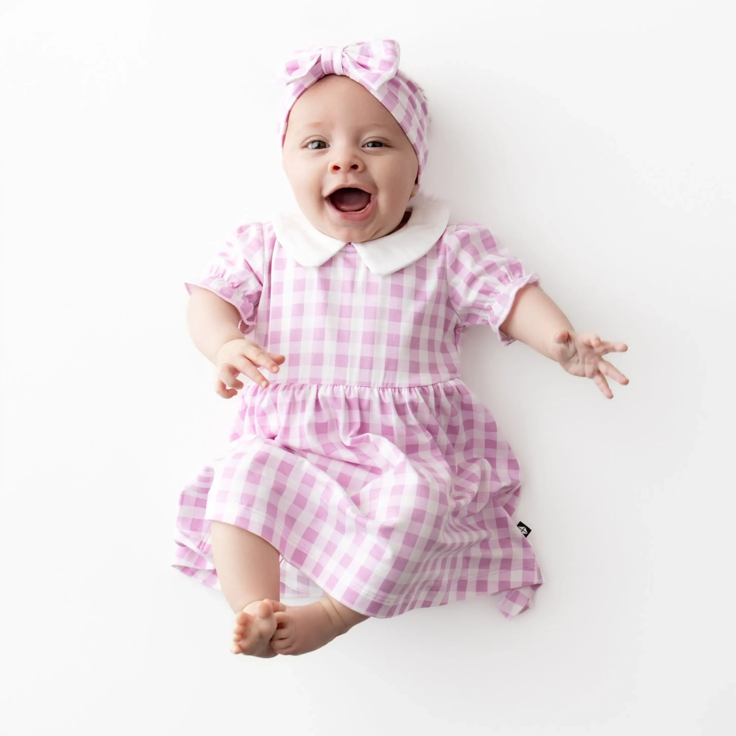 Peter Pan Collar Bodysuit Dress in Gingham Thistle