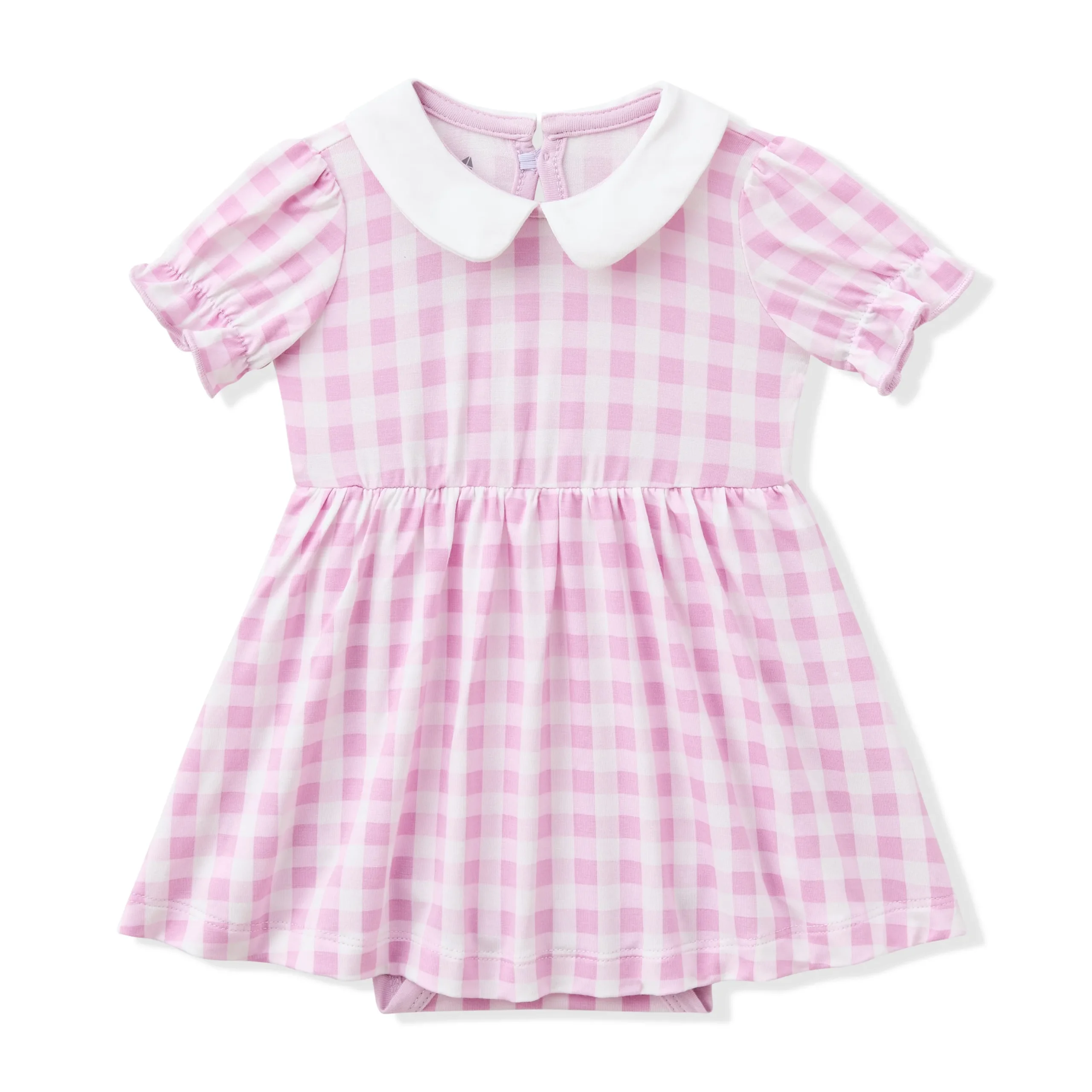 Peter Pan Collar Bodysuit Dress in Gingham Thistle