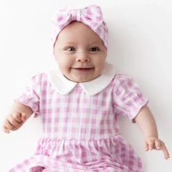 Peter Pan Collar Bodysuit Dress in Gingham Thistle