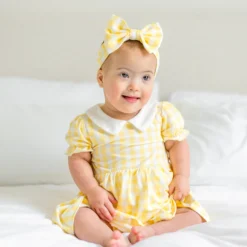 Peter Pan Collar Bodysuit Dress in Gingham Chamomile