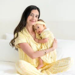 Peter Pan Collar Bodysuit Dress in Gingham Chamomile