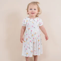 Peter Pan Collar Bodysuit Dress in Tulip