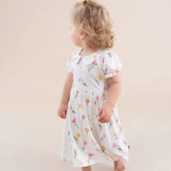 Peter Pan Collar Bodysuit Dress in Tulip