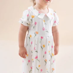 Peter Pan Collar Bodysuit Dress in Tulip