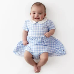 Peter Pan Collar Bodysuit Dress in Gingham Breeze