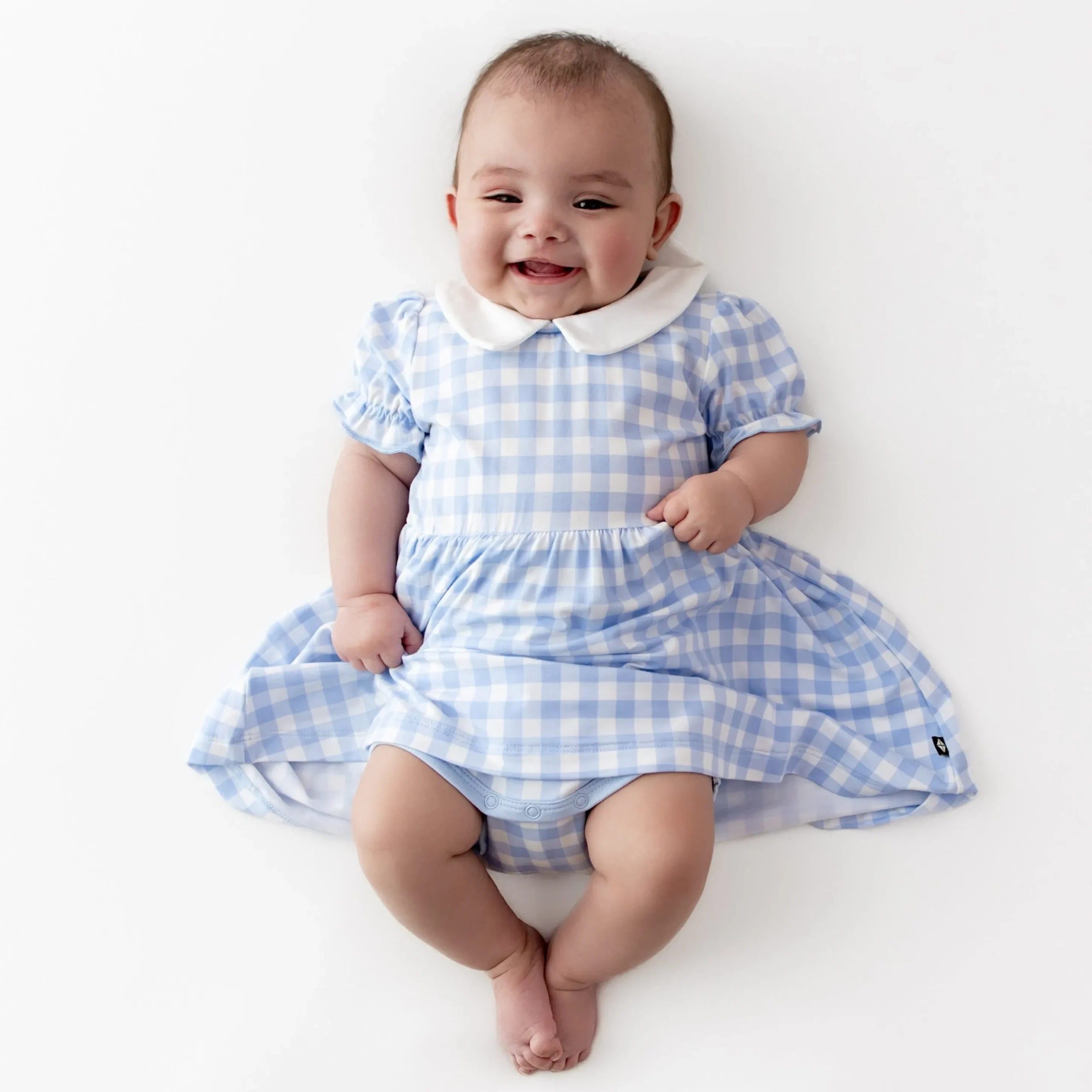 Peter Pan Collar Bodysuit Dress in Gingham Breeze