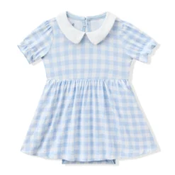 Peter Pan Collar Bodysuit Dress in Gingham Breeze