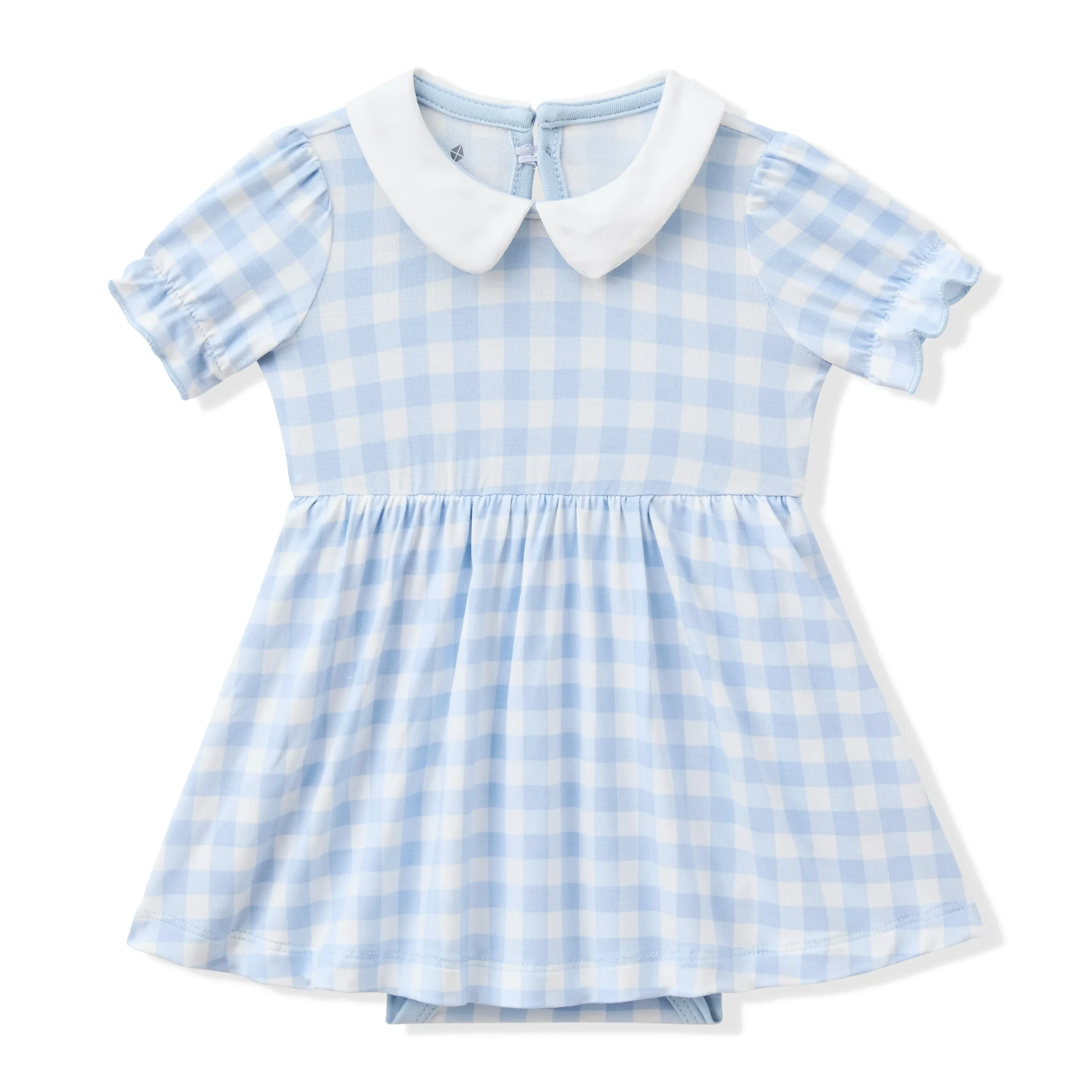 Peter Pan Collar Bodysuit Dress in Gingham Breeze