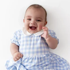 Peter Pan Collar Bodysuit Dress in Gingham Breeze