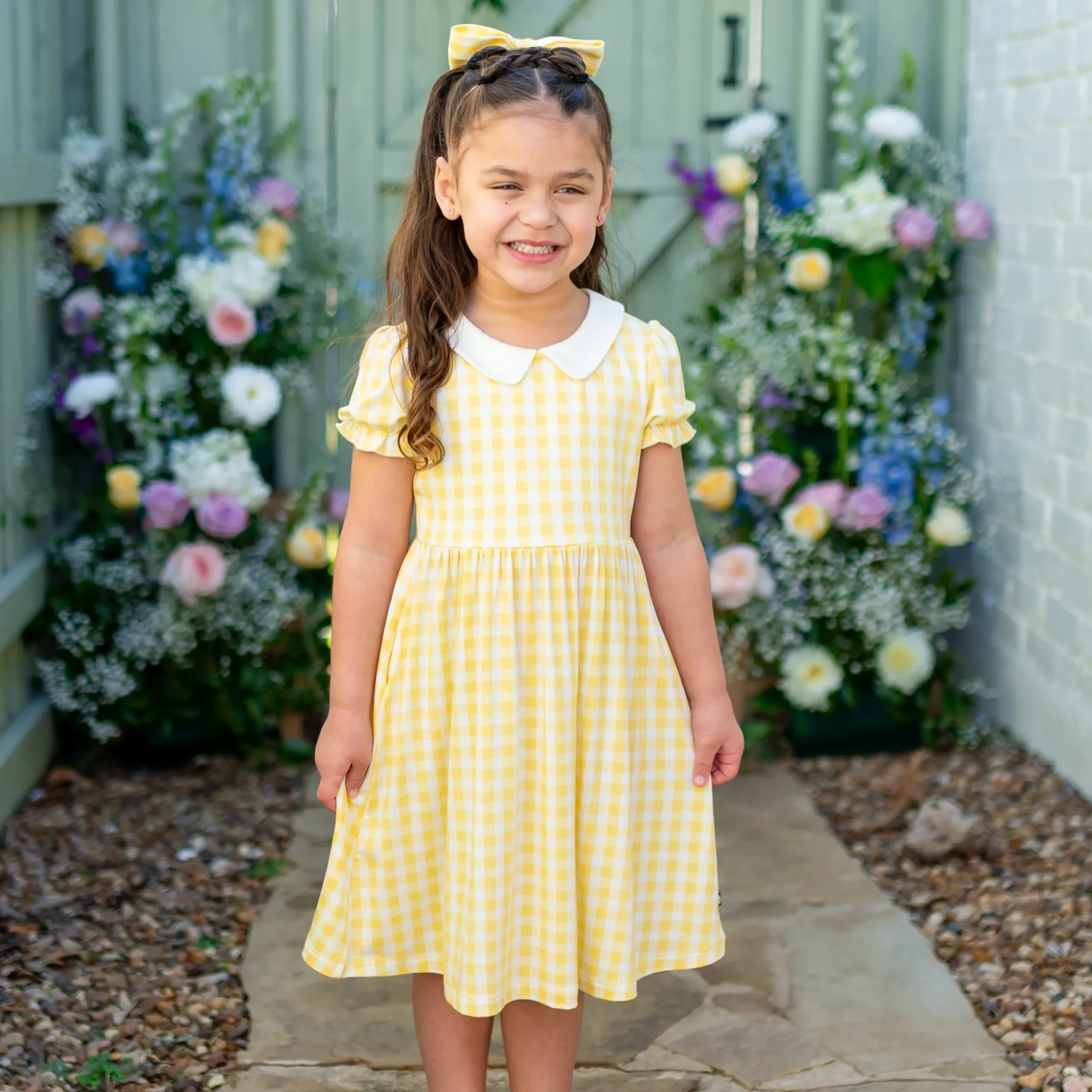 Peter Pan Collar Dress in Gingham Chamomile