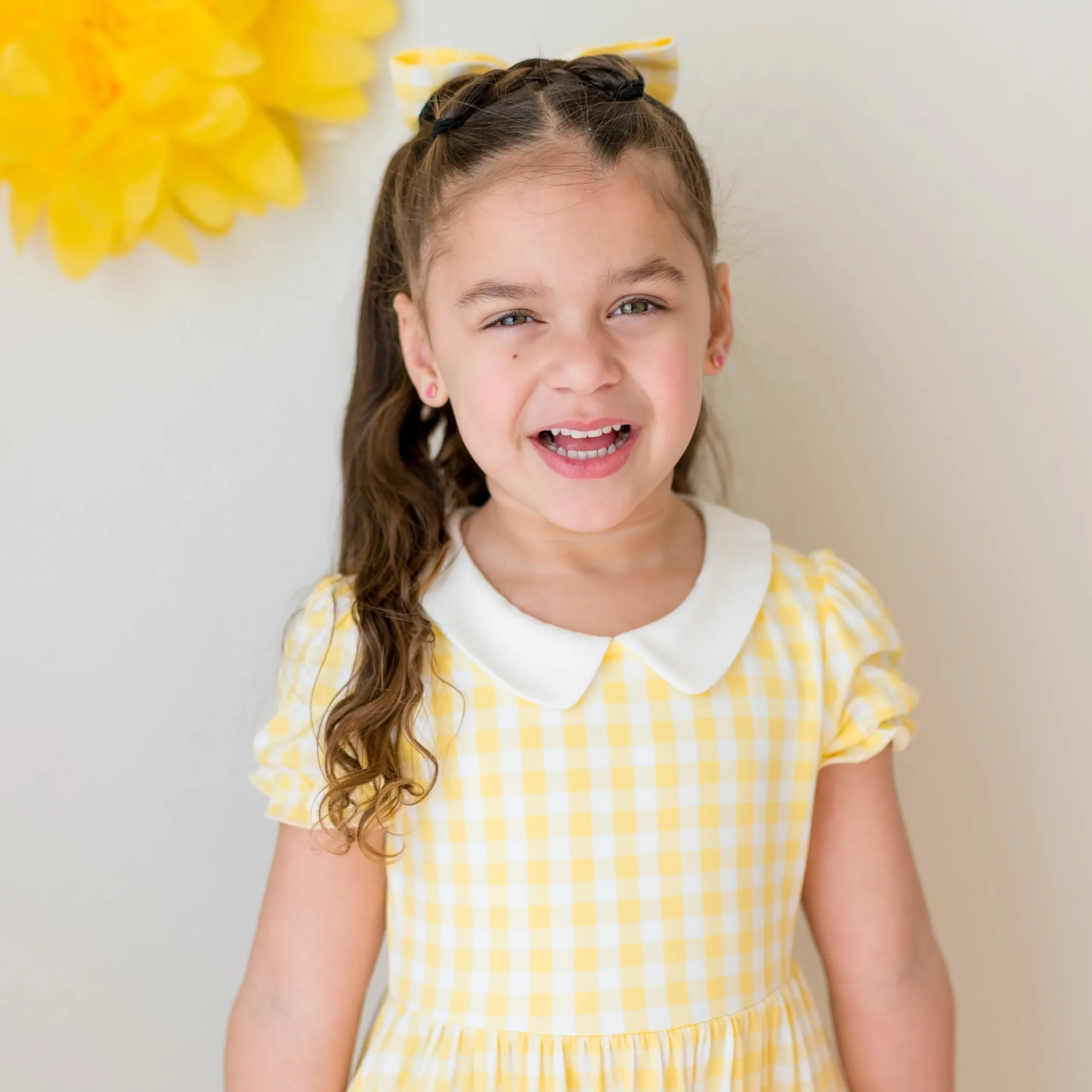 Peter Pan Collar Dress in Gingham Chamomile