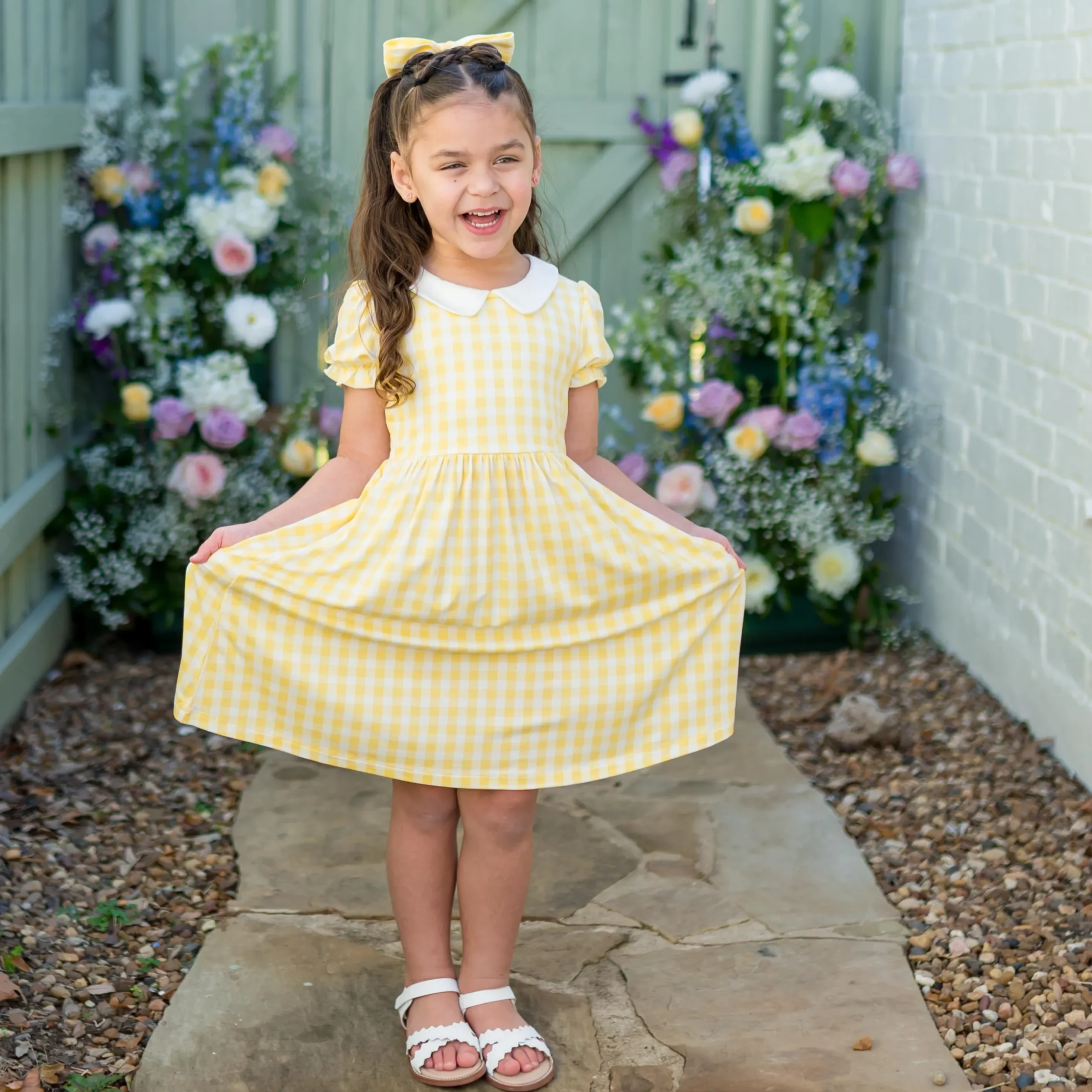 Peter Pan Collar Dress in Gingham Chamomile