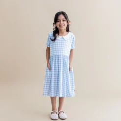 Peter Pan Collar Dress in Gingham Breeze