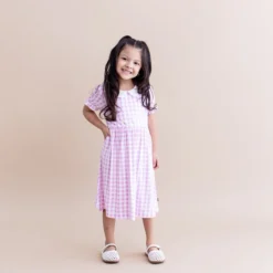 Peter Pan Collar Dress in Gingham Thistle