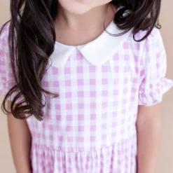 Peter Pan Collar Dress in Gingham Thistle