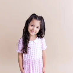 Peter Pan Collar Dress in Gingham Thistle