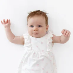 Pointelle Bodysuit Dress in Sweet Pink Bow