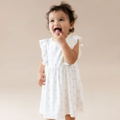 Pointelle Bodysuit Dress in Sweet Blue Bow