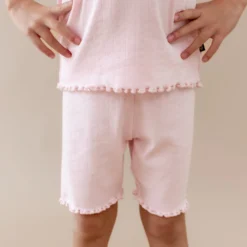 Pointelle Short Sleeve Set in Sakura