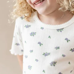 Pointelle Short Sleeve Set in Spray Rose