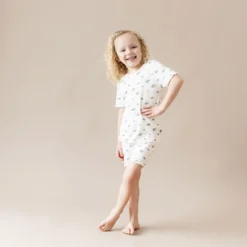 Pointelle Short Sleeve Set in Spray Rose