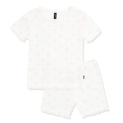 Pointelle Short Sleeve Set in Sweet Pink Bow