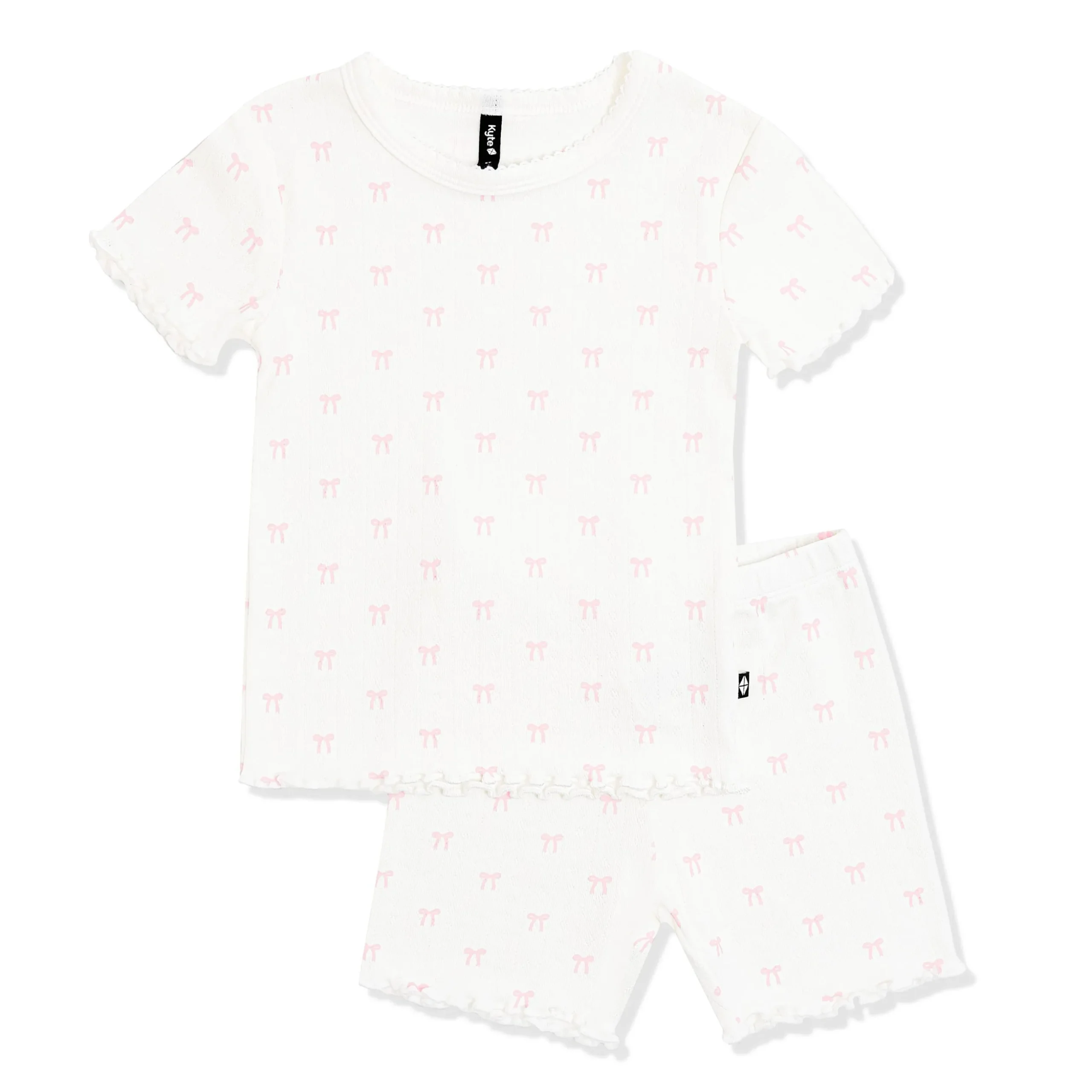 Pointelle Short Sleeve Set in Sweet Pink Bow