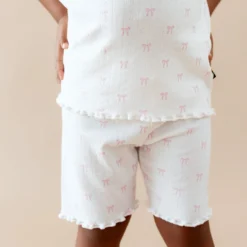 Pointelle Short Sleeve Set in Sweet Pink Bow