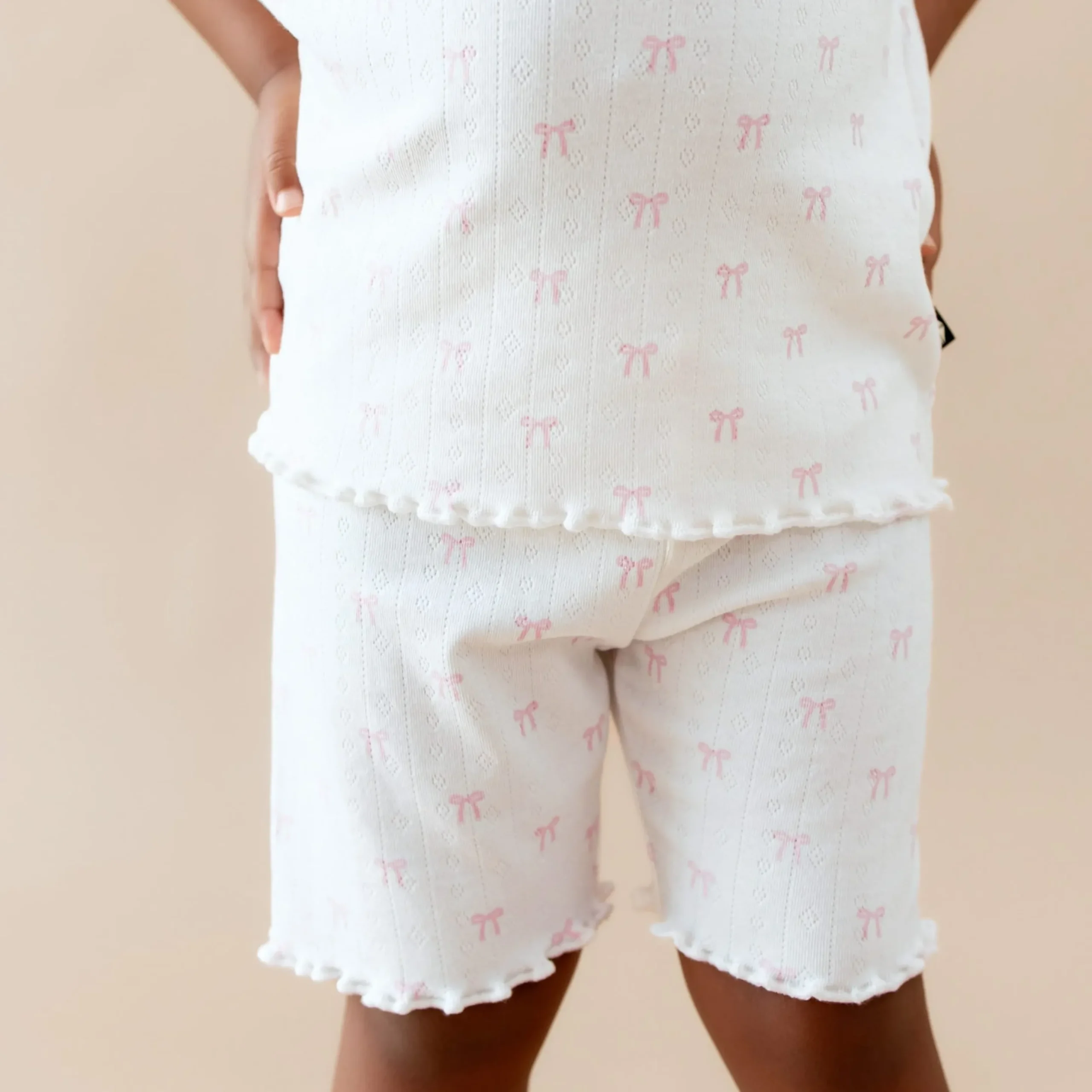 Pointelle Short Sleeve Set in Sweet Pink Bow