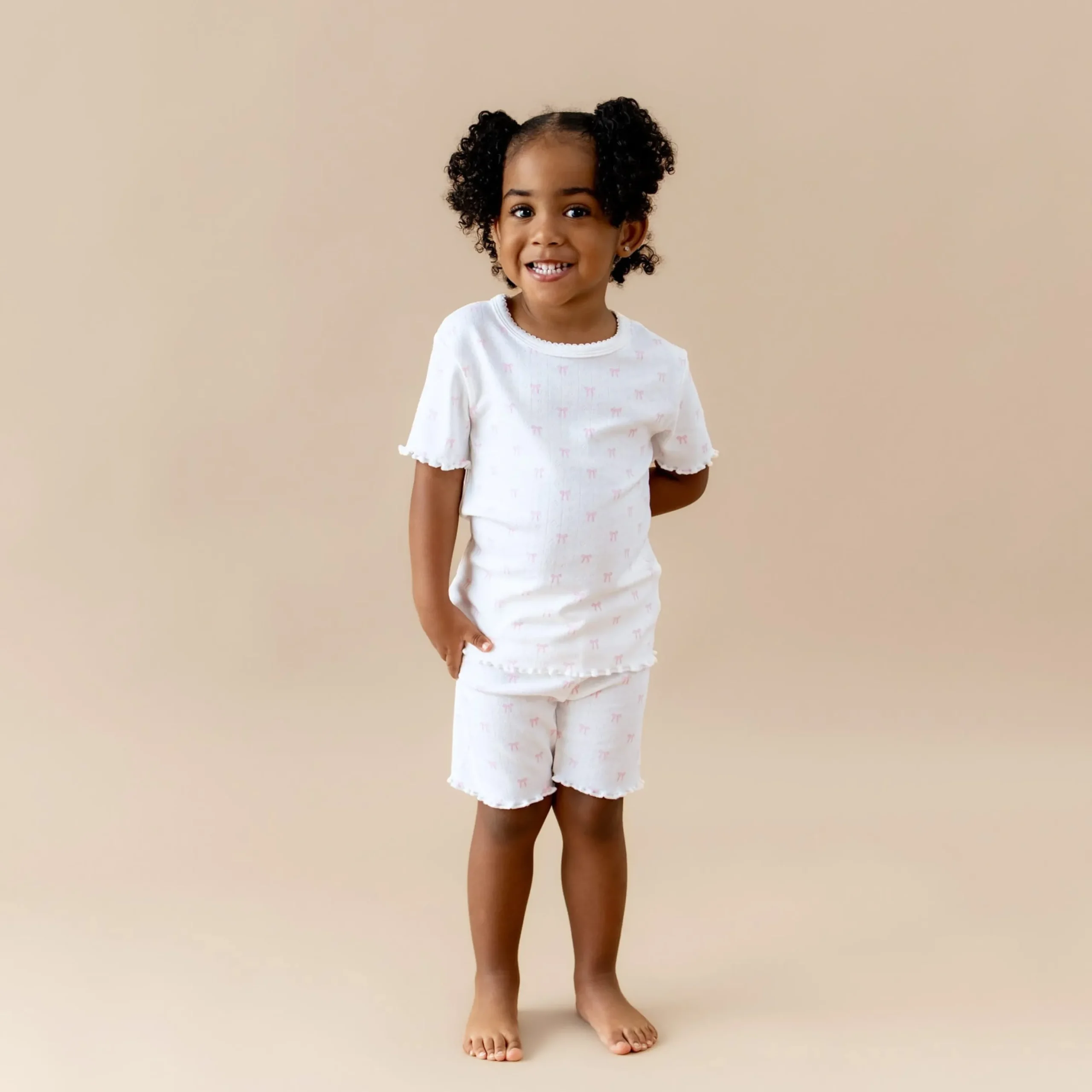 Pointelle Short Sleeve Set in Sweet Pink Bow