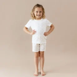 Pointelle Short Sleeve Set in Sweet Blue Bow