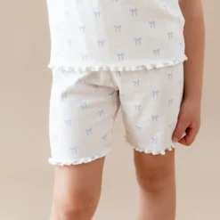 Pointelle Short Sleeve Set in Sweet Blue Bow