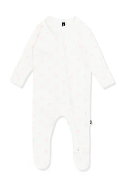 Pointelle Zippered Footie in Sweet Pink Bow
