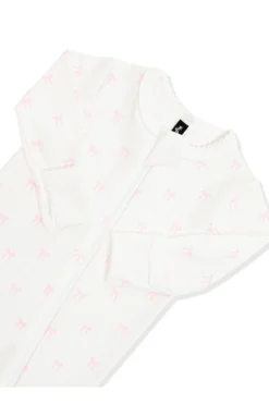 Pointelle Zippered Footie in Sweet Pink Bow