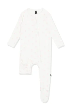 Pointelle Zippered Footie in Sweet Pink Bow