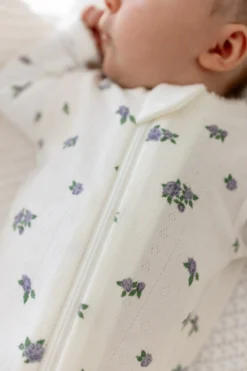 Pointelle Zippered Footie in Spray Rose