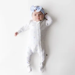 Pointelle Zippered Footie in Sweet Blue Bow