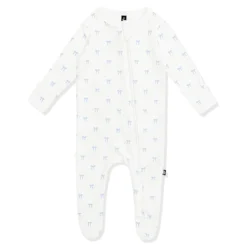 Pointelle Zippered Footie in Sweet Blue Bow