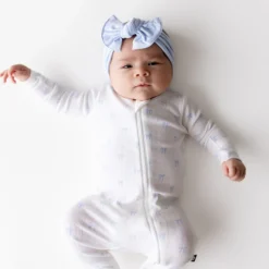 Pointelle Zippered Footie in Sweet Blue Bow