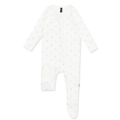 Pointelle Zippered Footie in Sweet Blue Bow