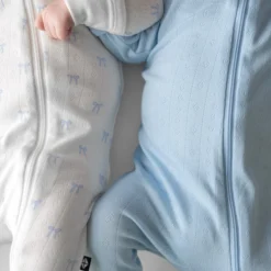 Pointelle Zippered Footie in Breeze