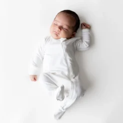 Pointelle Zippered Footie in Cloud
