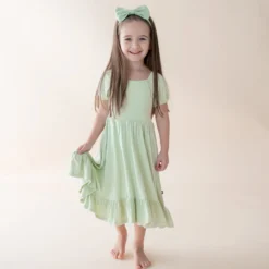 Puff Sleeve Twirl Dress in Basil