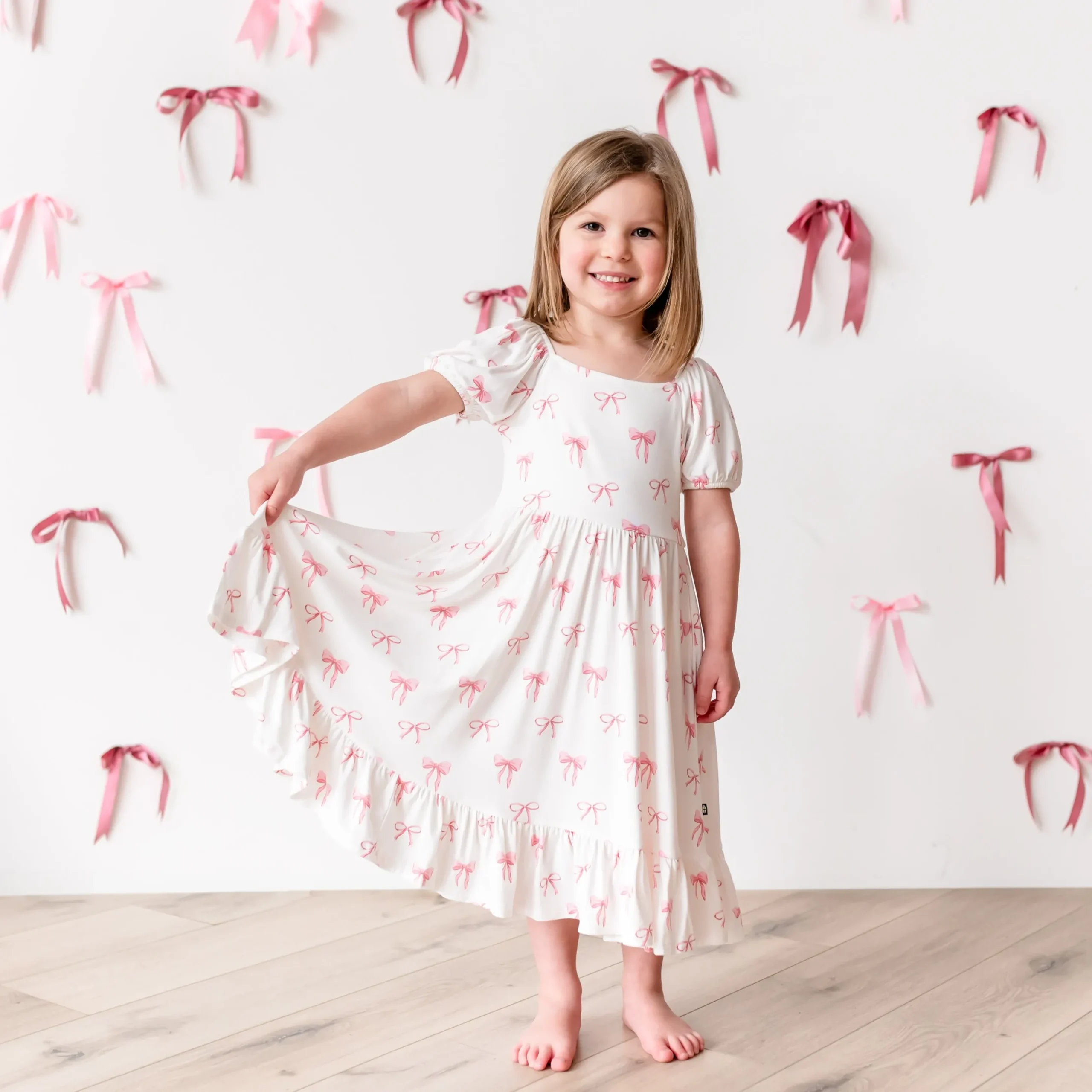 Puff Sleeve Twirl Dress in Bow