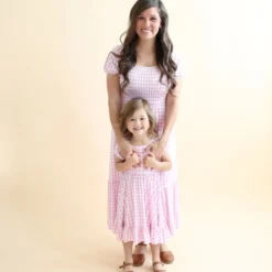 Puff Sleeve Twirl Dress in Gingham Thistle